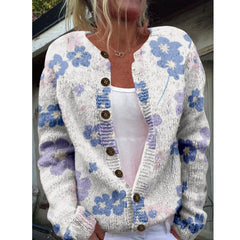 LIZAKOSHT - New Women's Milled Pit Stripe 3D Print Solid Colour Button Long Sleeve Ladies Casual Extensions Cardigan Jacket Coat