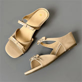 LIZAKOSHT - Summer Elegant Butterfly-knot Square Toe Women Slippers Fashion Design Wedges Low Heels Banquet Slide Shoes