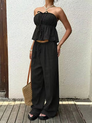 LIZAKOSHT - 2 piece sets woman outfits,New women's casual two-piece lace up top and pants