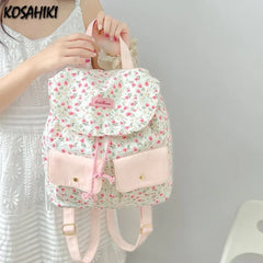 LIZAKOSHT - Backpacks for Women Sweet Y2k Aesthetic Students Fashion Ins Schoolbags All Match Girl Chic Flower Print Canvas Travel Backpack