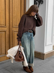 LIZAKOSHT - Fashion Loose O-neck Knitted Pullover For Women Casual Long Sleeve Solid Chic Sweater Autumn Winter Lady Daily Knitwear New