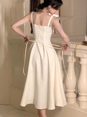 LIZAKOSHT Summer Intellectuality Elegant Vintage Fashion Midi Bandge Dress For Women Lady One Piece Party Clothing Outfits Vestidos