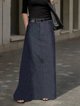 LIZAKOSHT - Female Stylish Imitation Denim A-Line High Waist Long Skirts New Spring Summer Solid Color Korean Pockets Skirt