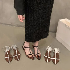 LIZAKOSHT - Hot Sale Shoes Female Korean Style Fashion Pointed Toe Women's Sandals Summer Simple Thin Strap Slingback Low Heeled Sandals