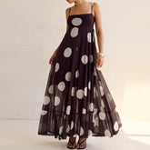 LIZAKOSHT - Retro Polka Dot Maxi Dress Elegant Lady Spaghetti Strap Flowy Dresses for Women Summer Vacation Brunch Outfits