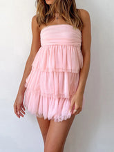 LIZAKOSHT - Women's Tube Top Dress Strapless Solid Color Ruffle Hem Mini Party Dress Slim Fit Tiered Dress