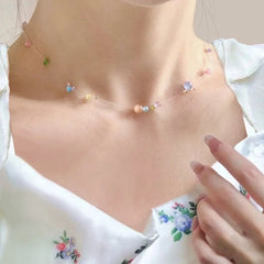 LIZAKOSHT - Korean Style Necklace Sweet Resin Aesthetics Beaded Necklace Colorful Beads Girl Choker Fashion Jewelry