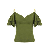LIZAKOSHT - Vintage Vibe Beading Sling Off The Shoulder T Shirts Y2k Fashion Ruffle Short Sleeve Slim Women Clothes High Street Casual Tops