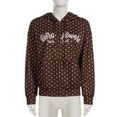 LIZAKOSHT - Retro Brown Polka Dot Print Hooded Sweatshirt Women Zip-Up hoodie Coats Clothes Women Autumn Going Out Outfit Streetwea