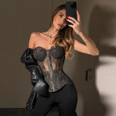 LIZAKOSHT  -  Sexy Lace Strapless Bead Top Women Fashion Sleeveless Perspective Slim Fit Short Top 2025 Lady Summer Chic Casual Streetwear