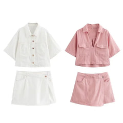 LIZAKOSHT  -  New Fashion Demin 2-Piece Short Sets Women Outfits Holiday Summer Vintage Tops Women Spring Suits Culottes Set Lady Tracksuits