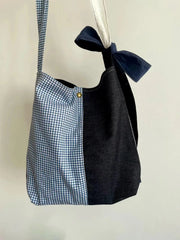 LIZAKOSHT - New Niche Design Butterfly Plaid Splicing Bucket Cloth Bags Causal Versatile Single Shoulder Crossbody Bag