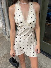 LIZAKOSHT  -  Dot Print Lace Mini Dress For Women Summer Deep V Neck Sleeveless Halter Dresses Party Club Sexy Backless Short Dress