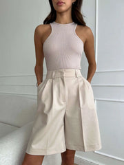 LIZAKOSHT  -  Straight Leg Pants Office Lady Loose Suit Shorts Pants Solid Versatile Shorts For Women High-waisted A-line Trousers