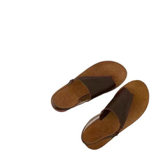 LIZAKOSHT - French Genuine Leather Simple Flat Bottom Toe-Over-Rromano Sandals Women Summer New Beach Casual Foot-Mouth Slippers Outdoor Wea