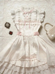 LIZAKOSHT - Vintage Japanese Print Elegant Sweet Slim Sleeveless Dress Summer New Designer Kawaii Warm Lace Pretty Bow Women's Dresses