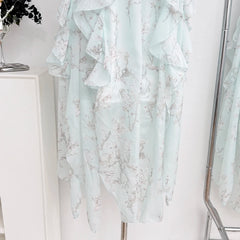 LIZAKOSHT - Sweet Lolita Chiffon Midi Dress Women Floral Print Ruffle Layered Halter Strapless Beach Vacation Japanese Fashion Casual Outfit