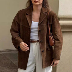 LIZAKOSHT - Leisure Suit Coat Women's Suede Autumn and Winter Jacket Commuter Wind Women's Coat