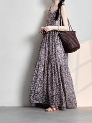 LIZAKOSHT - Elegant Summer Cotton Maxi Dress Women's Clothing Printed Artistic Holiday Style Off-Shoulder Gown Sweet A-Line Skirt