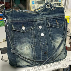 LIZAKOSHT - Hot Girls Denim Shoulder Bags Women Harajuku Aesthetic Chain Pocket Y2k Handbag Female Vintage Underarm Crossbody Bag