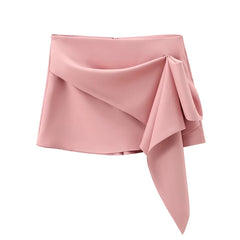 LIZAKOSHT - New Women Vintage High Waist Asymmetric Front Pleats Shorts Skirts Elegant Office Skort