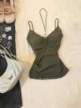 LIZAKOSHT - Vintage Hot Girl Women's Lace Skinny Camisole Sexy Y2k Thin Aesthetic Hepburn Patchwork Tees Summer Fashion Slim Green Slip New