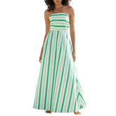 LIZAKOSHT - Women Y2k Graphic Maxi Tube Dress Off the Shoulder Striped Flowy Dress Bohemian Backless Beach Sundress