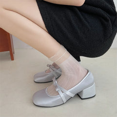 LIZAKOSHT - New Mary Janes Shoes Women's High Heels Pumps Women Butterfly-knot Square Heel Shoes Women Thick Heel Shoes Zapatos Mujer