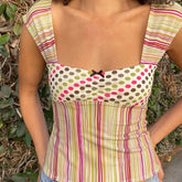 LIZAKOSHT - Women's Slim Fit Tank Tops Classic Plaid/Stripes Print Sleeveless Square Neck Vest Tops Summer Cottage Y2K Aesthetic Shirts