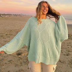 LIZAKOSHT - Knitted Sweater Pullover Women's Solid O-Neck Ribbed Long Sleeve Fashion Office Sweater Loose Casual Autumn Sweater 2024