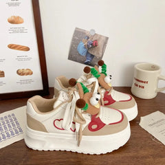 LIZAKOSHT - Sweet Platform Sports Shoes Woman Korean Style Kawaii Pink Women Sneakers Autumn Casual Versatile Low-top Women Shoes