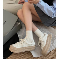 LIZAKOSHT White Shoes Women's New Spring Canvas Shoes Popular Thick Sole Shoes women white shoes