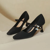 LIZAKOSHT  -  Fashion Elegant High Heels for Women Square Toe Thin Heels Office Shoes Fashion Shallow Diamond Bow Mary Jane Shoes Women Pumps