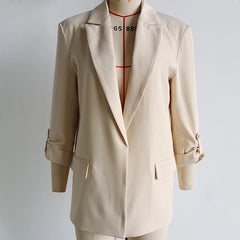 LIZAKOSHT  -  New Women Fashion Office Wear Open Casual Blazer Coat Vintage Long Roll-Up Sleeve Pockets Female Outerwear Chic Tops