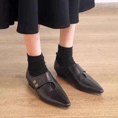 LIZAKOSHT - Designer Low Heel Loafers Women Retro Pointed Toe Fashion British Style Small Leather Shoes Elegant Brand Mary Jane Shoes Women