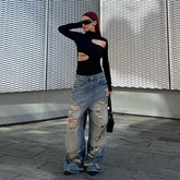 LIZAKOSHT  -  High Street Hip-hop Ripped Jeans Spicy Girl Y2K Loose Casual Pants Spring/summer Women's Fashionable Wide Leg Pants