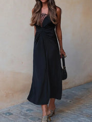 LIZAKOSHT - New Fashion Backless Black Party Dress for Women Sleeveless Sexy Lace V-neck Decorative Long Dress Female Long Dress Elegant