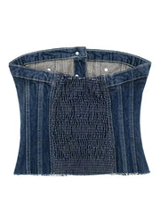 LIZAKOSHT - Women Fashion DenimTight Top Summer Ladies Vintage Sexy Tops With Front Button Slim Female Chic Top