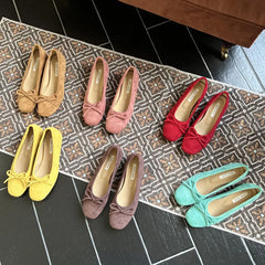 LIZAKOSHT - Fashion Candy Color Flats Ballet Shoes Women Female Ballet Round Toe Shallow Bow Knot Ballerina Casual Loafers Wedges Heel Shoes