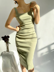 LIZAKOSHT - Summer New European and American Sexy Design Sense Word Collar Hem Split Dress Women's Dress