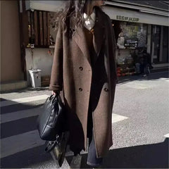 LIZAKOSHT  -  new Women Wool Blend Coat Solid Mid Long Woolen Blazer Thick Warm Blouse Women's Overcoat Office Lady Tops Autumn Winter