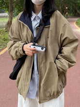 LIZAKOSHT - Harajuku Vintage Windbreaker Khaki Bomber Jackets Women Korean Streetwear Hip Hop Oversize Zipper Coat Loose Kpop Tops