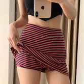 LIZAKOSHT - Women Stripe Summer Slim Yoga Skirt Casual Solid Color Fold Over Low Waist Lounge Skirt Korean Style Homewear Hottie Skirt