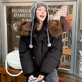 LIZAKOSHT  -  Women's Autumn Winter Top Coat Cotton Coat Fur Collar Horn Button Hood Thickened Warm Retro Comfortable Casual Niche Versatile