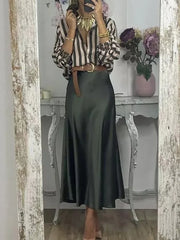 LIZAKOSHT - Turn-Down Collar Simple Fashion Cardigan Shirts, Women Autumn Winter Long Sleeve Striped Blouses, New Patchwork Loose Ladies Top
