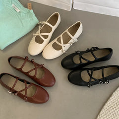 LIZAKOSHT  -  Spring New Women Mary Jane Flat Shoes Fashion Round Toe Slip On Footwear Ladies Elegant Cross Belt Ballet Shoes