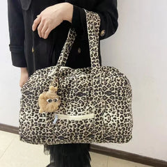 LIZAKOSHT - Leopard Print Canvas Tote Bag Women's New Fashion Shoulder Handbag Large Capacity Travel Tote Bag Big Bags for Women