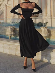 LIZAKOSHT - O Neck Casual Spring Autumn Maxi Dress, Women Holiday Long Sleeve Fashion Party Dress, New Patchwork Simple Ladies Dress Vestido