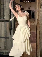 LIZAKOSHT - Elegant Fashion Sleeveless Midi Dresses for Women Summer Sexy Evening Party Chiffon Patchwork Spaghetti Strap Female Clothing