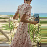 LIZAKOSHT  -  French Style Seaside Vacation Long Dress Elegant Polka Dot Print V-neck Evening Dress Casual Short Sleeve High Waist Swing Dress
